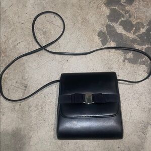 Black Leather Crossbody Bag likeferragamo crossbody gold bow front vintage